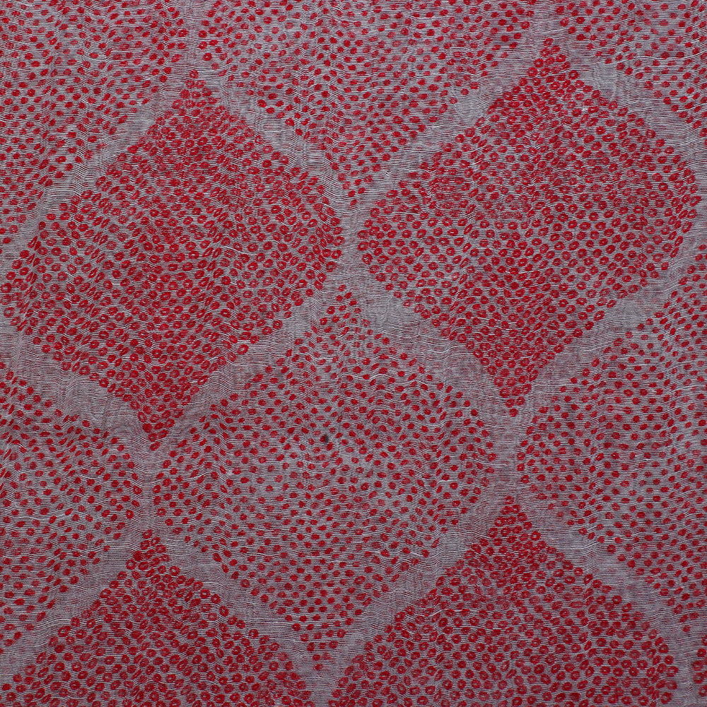 Red-Off White Color Digital Printed Linen Fabric