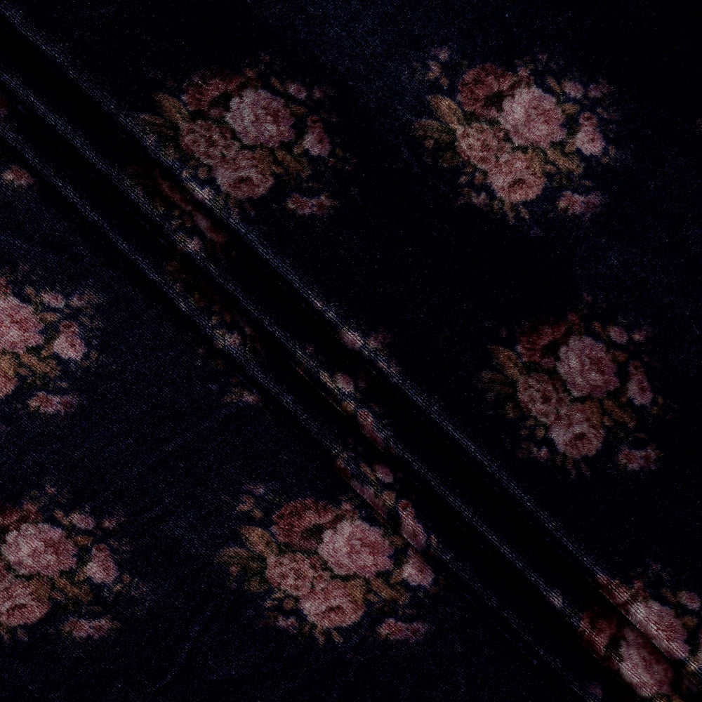 Dark Blue Color Digital Printed Nylon Silk Velvet Fabric