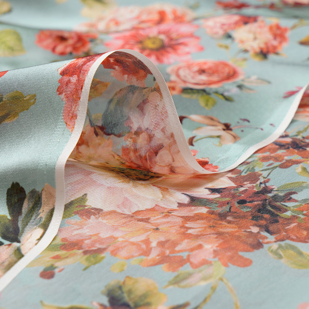 Turquoise Digital Printed Poly Flat Chiffon Fabric