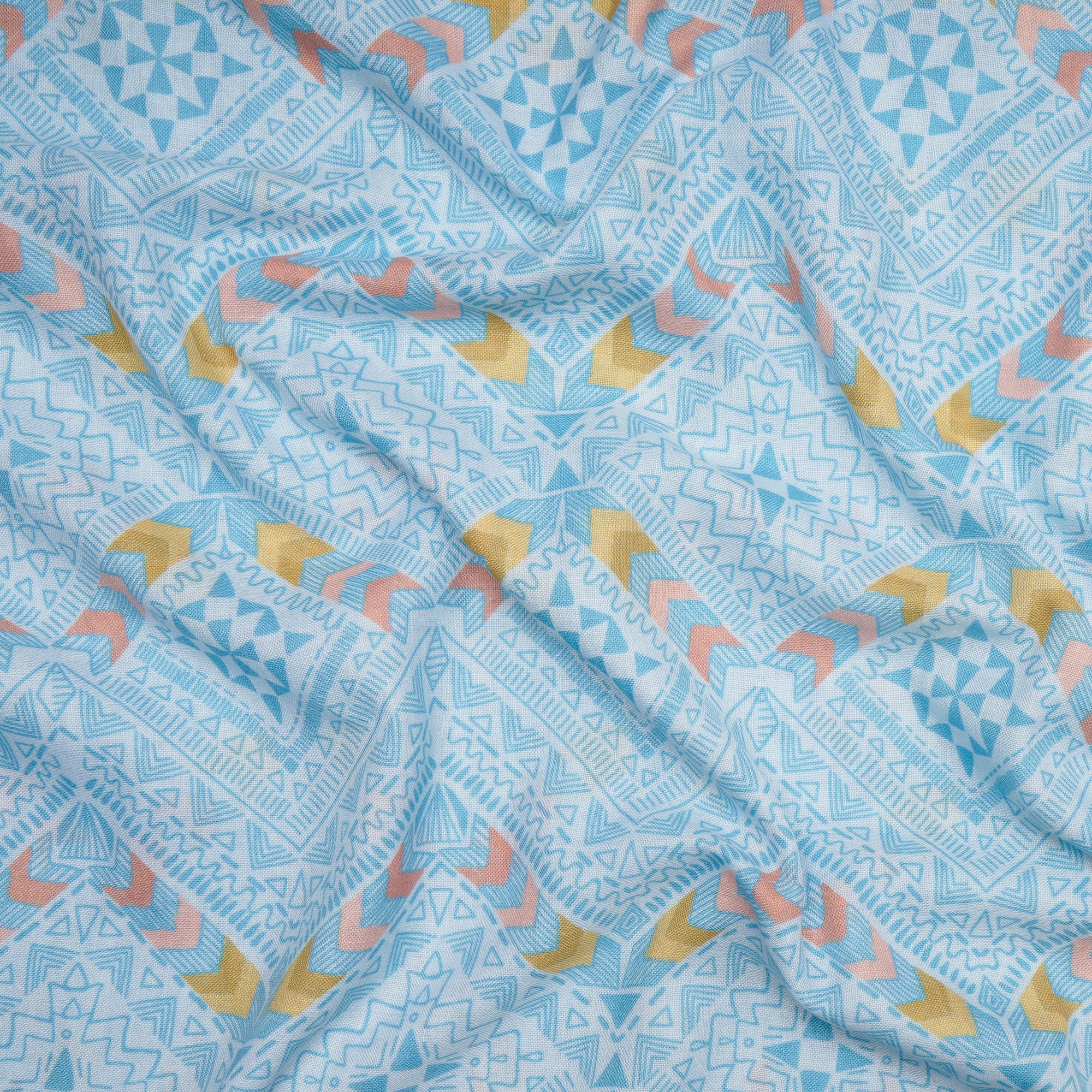 Tropical Breeze Geometric Pattern Digital Printed Polyester Linen Fabric