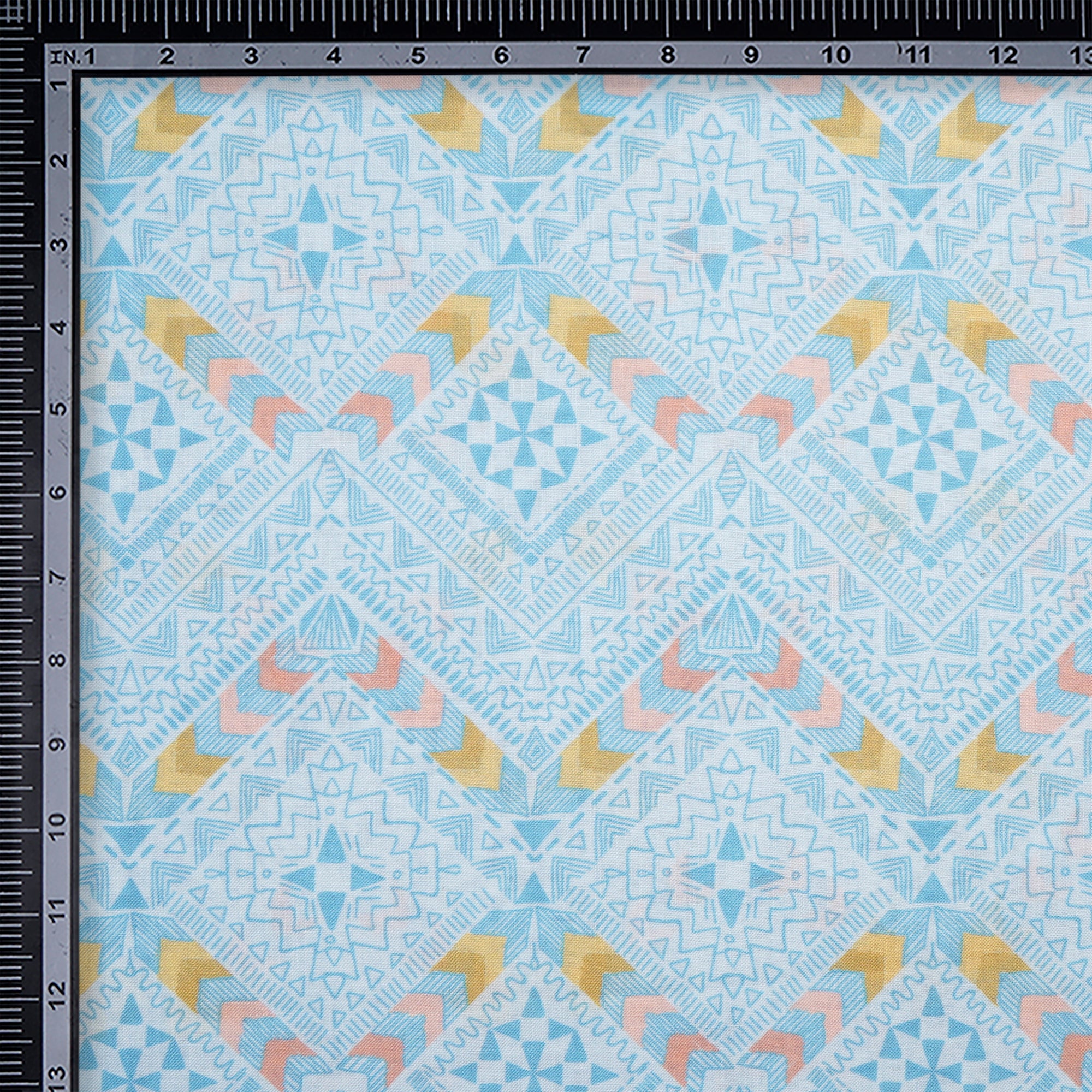 Tropical Breeze Geometric Pattern Digital Printed Polyester Linen Fabric