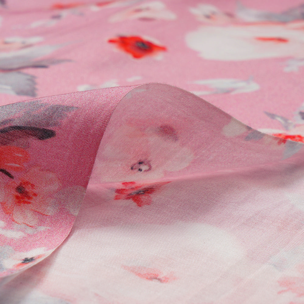 Pink Color Digital Printed Bemberg Modal Fabric