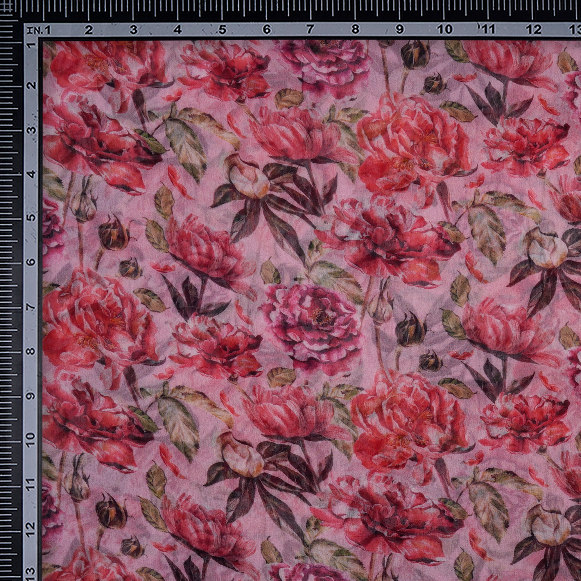 Baby Pink Floral Pattern Digital Print Bemberg Chiffon Fabric