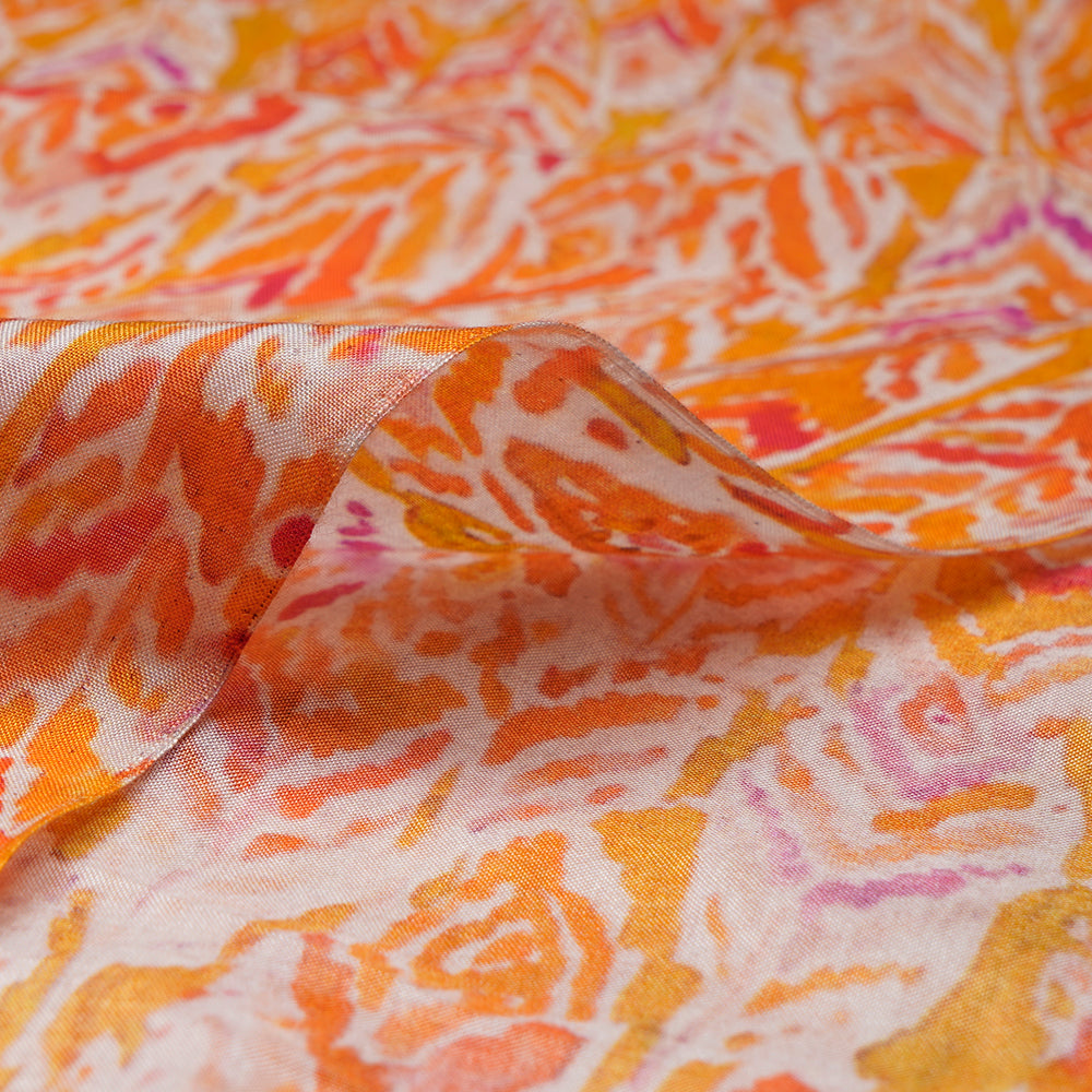 Orange Color Digital Printed Viscose Muslin Fabric
