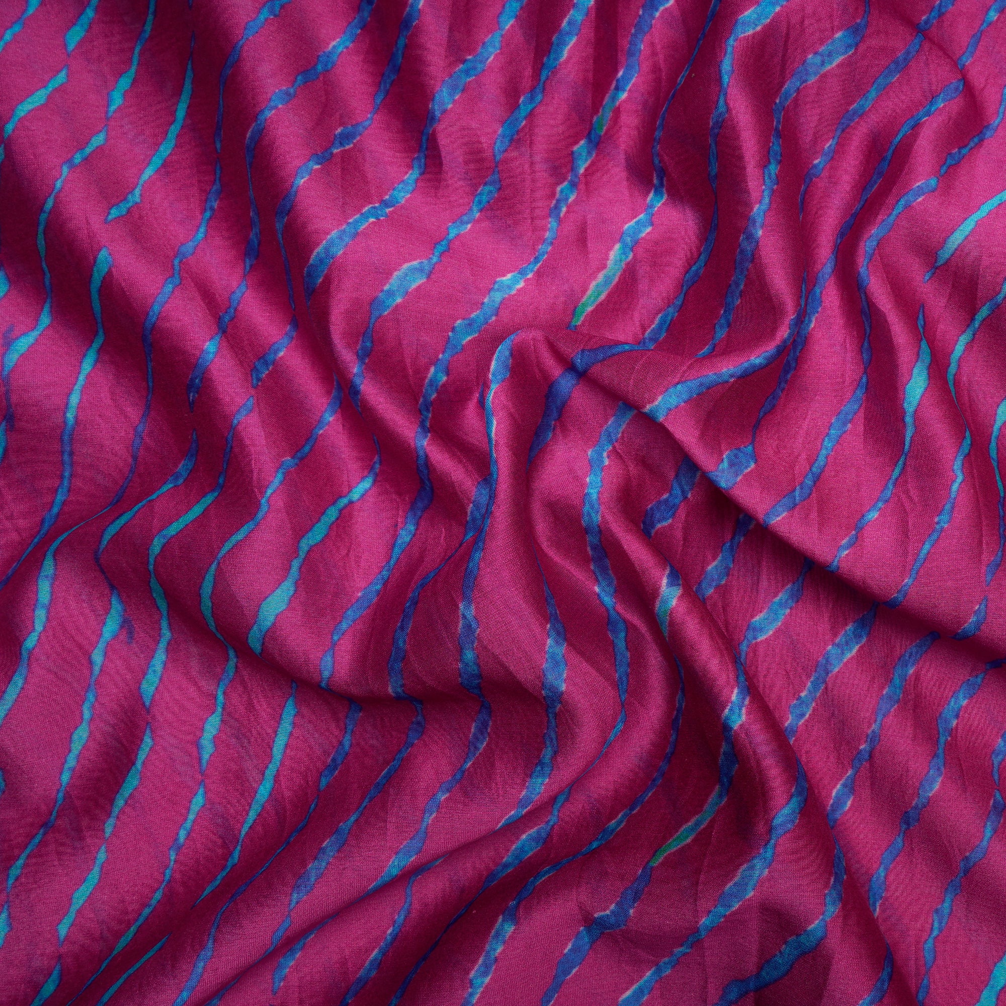 Pink-Blue Lehariya Pattern Digital Print Chanderi Fabric