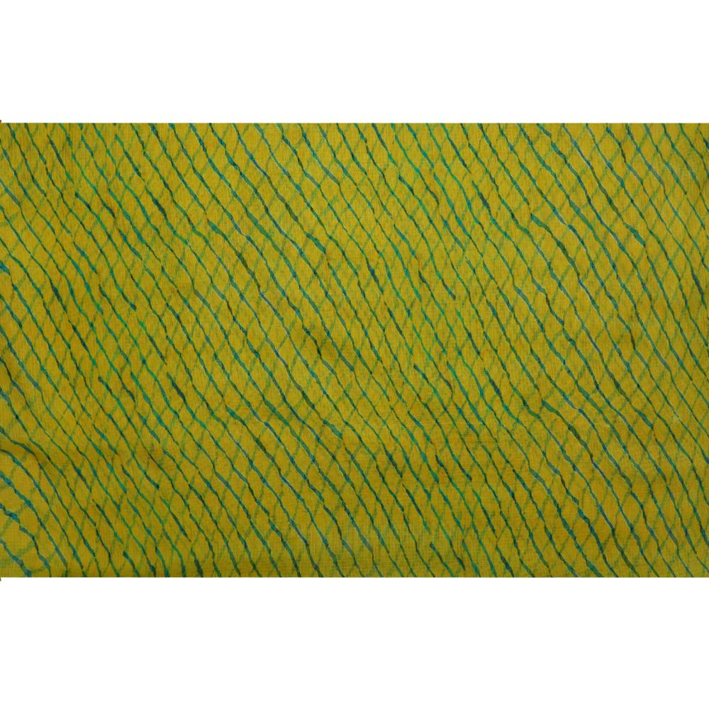 Yellow-Green Color Digital Printed Kota Silk Fabric