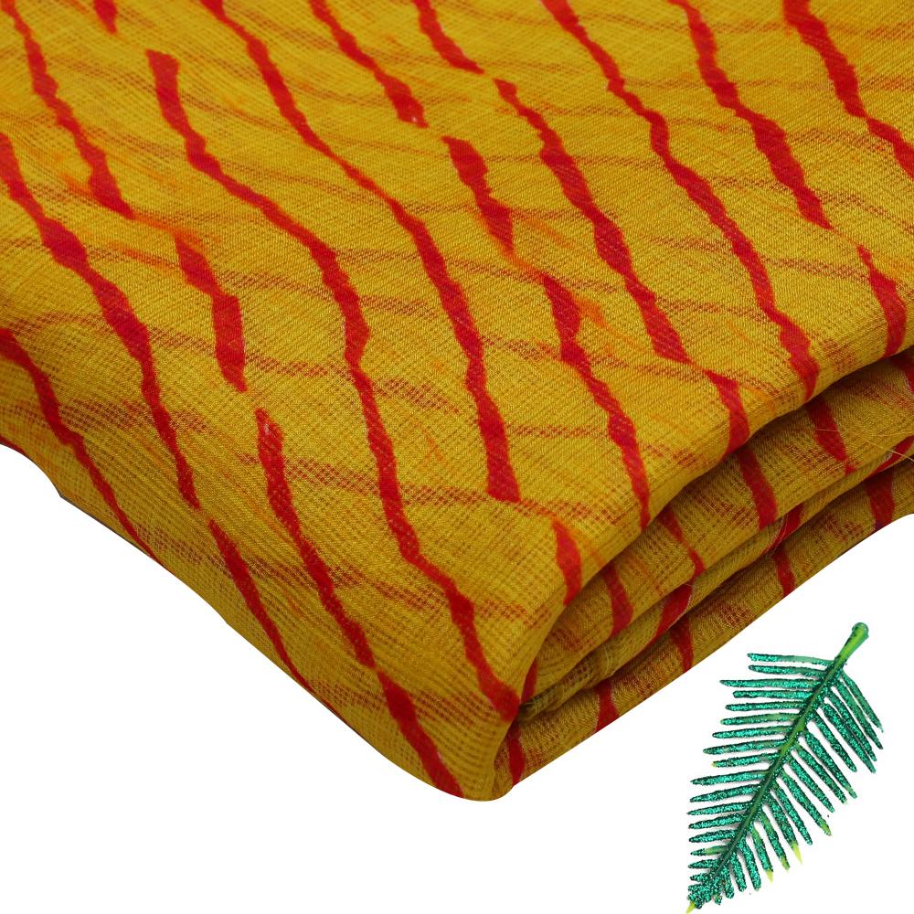 Yellow-Red Color Digital Printed Kota Silk Fabric