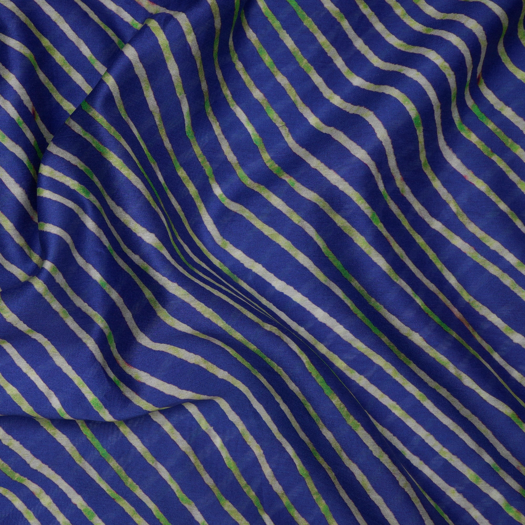 Blue Lehariya Pattern Digital Printed Pure Chanderi Fabric