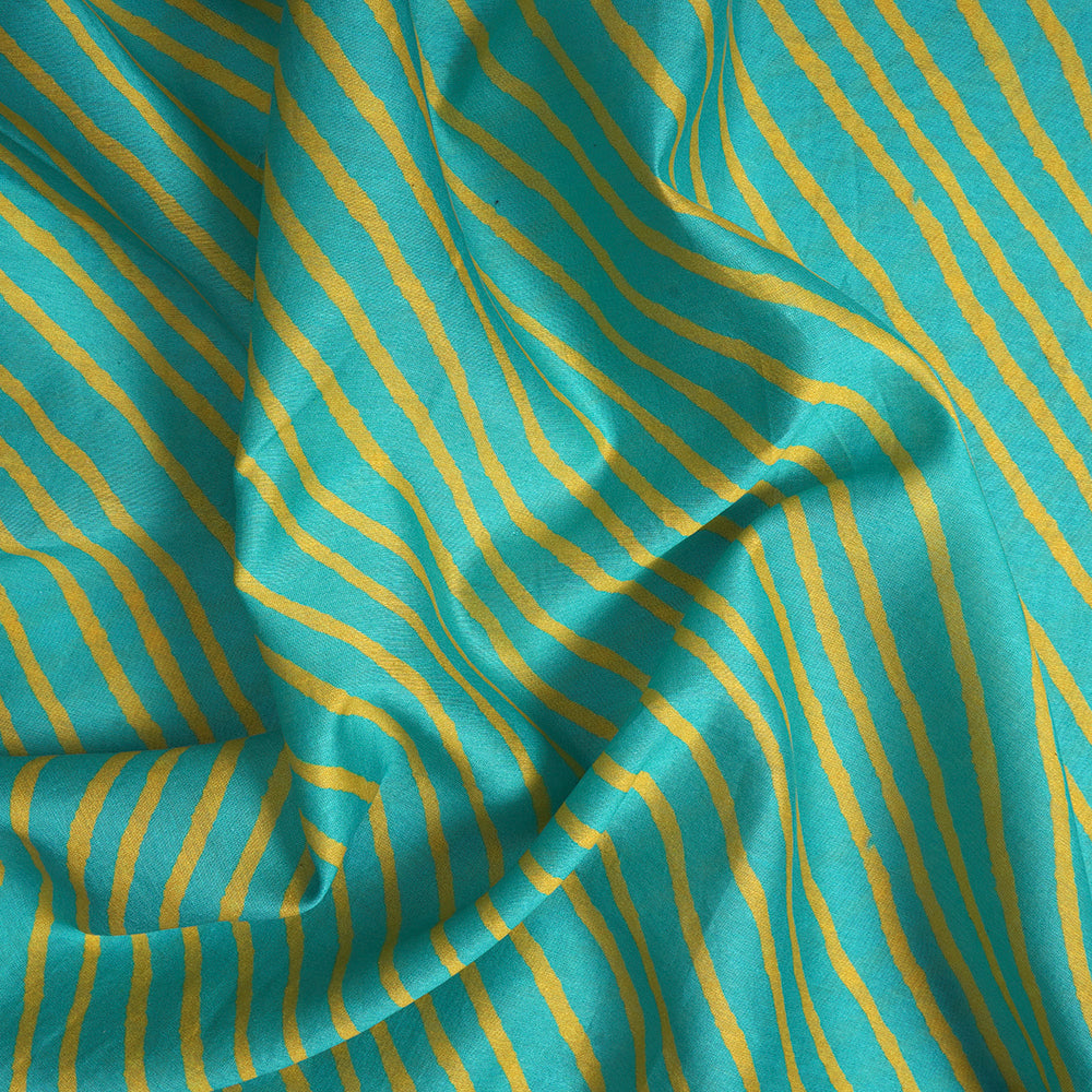 Blue-Yellow Color Digital Printed Pure Chanderi Fabric