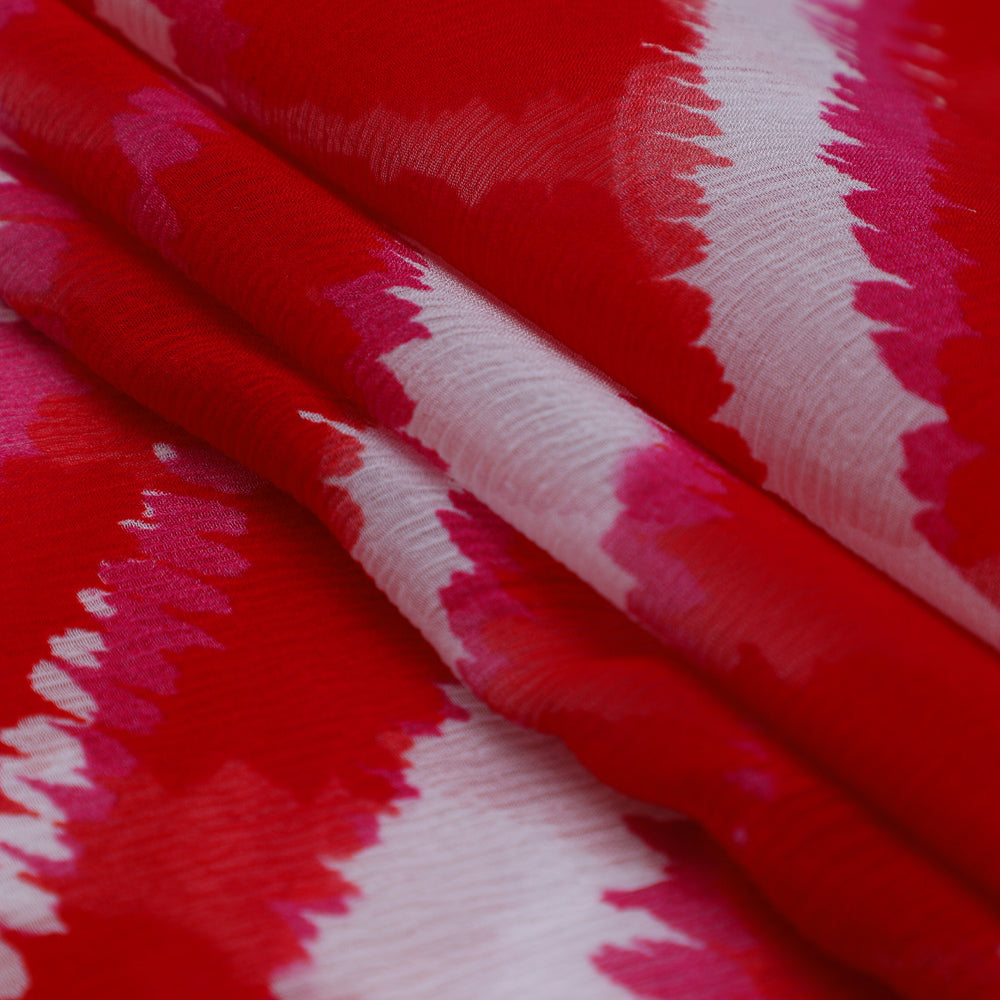 Red-White Color Digital Printed Chiffon Silk Fabric