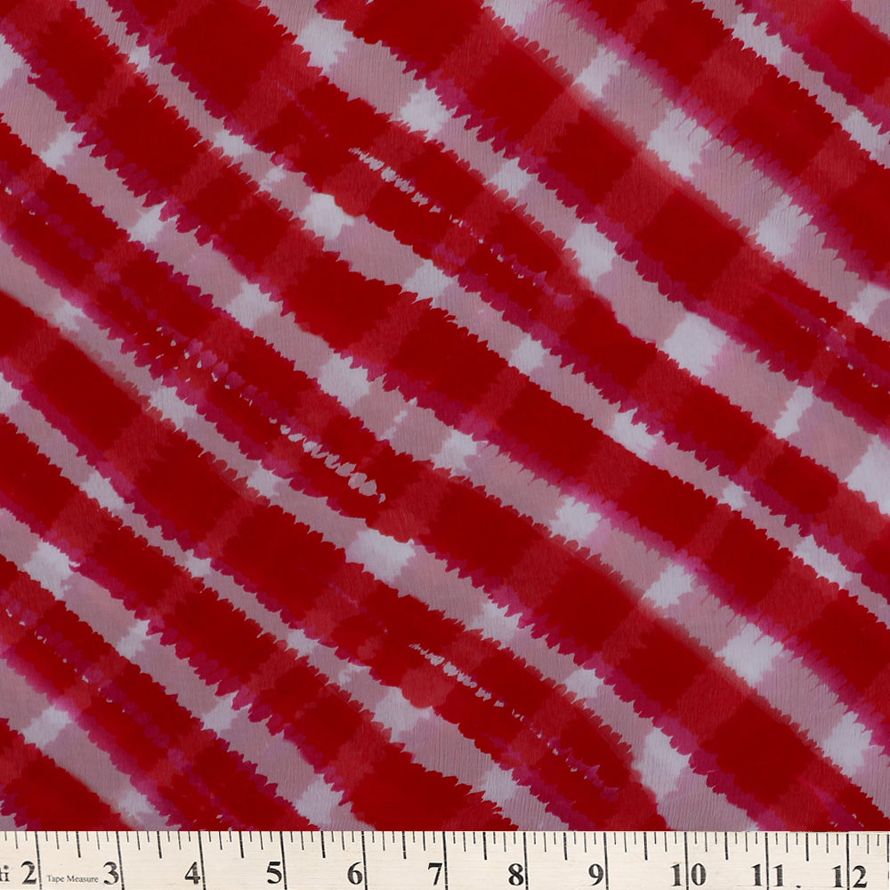 Red-White Color Digital Printed Chiffon Silk Fabric
