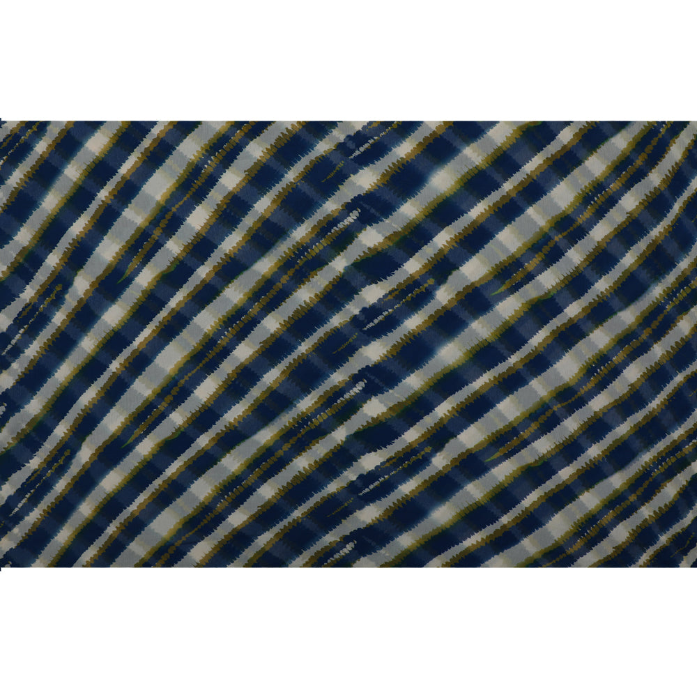 Dark Blue-Off White Color Digital Printed Chiffon Silk Fabric