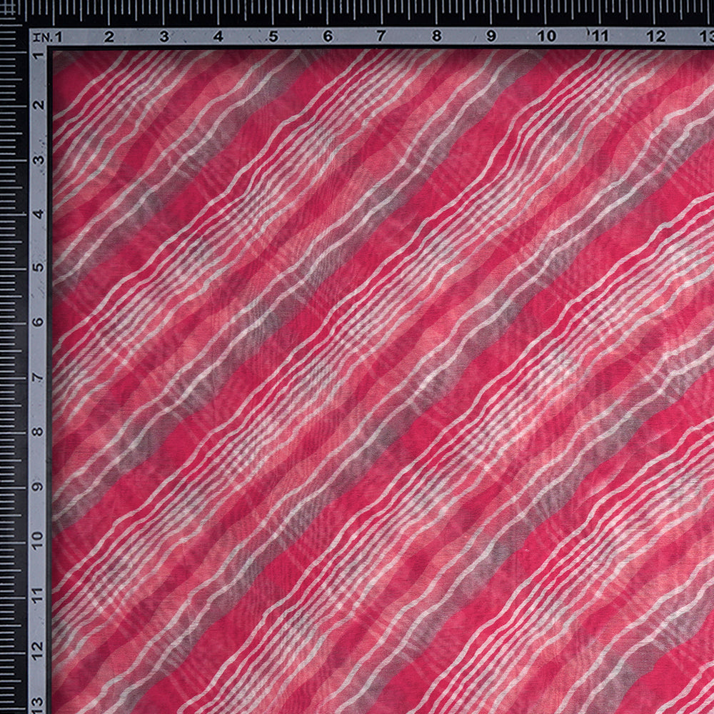 Pink-Coral Color Digital Printed Pure Chanderi Fabric