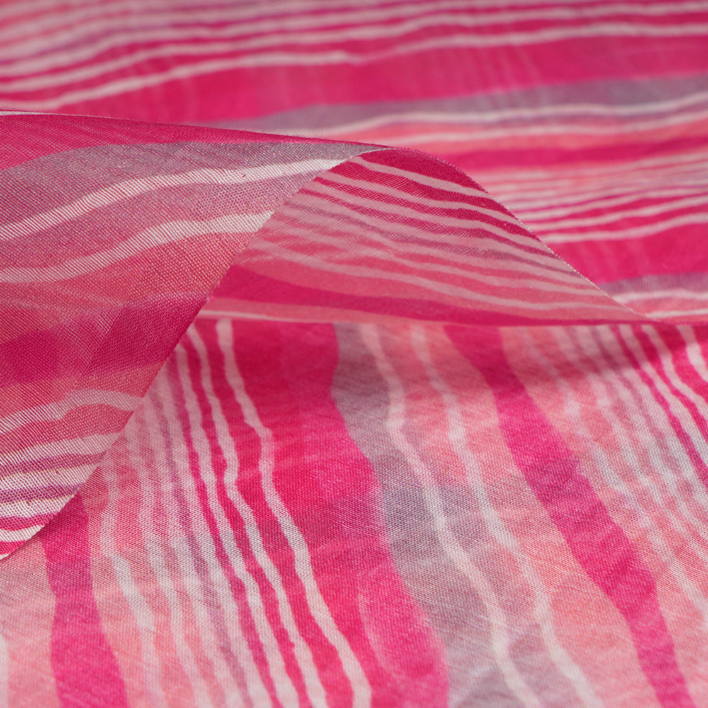 Pink-Coral Color Digital Printed Pure Chanderi Fabric