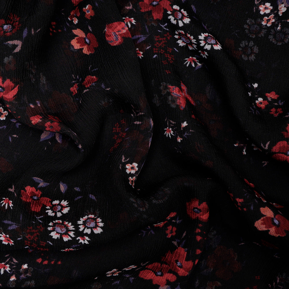 Black Color Digital Printed Chiffon Silk Fabric
