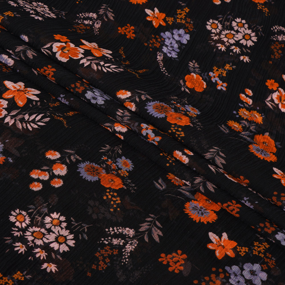 Black Color Digital Printed Bemberg Chiffon Fabric