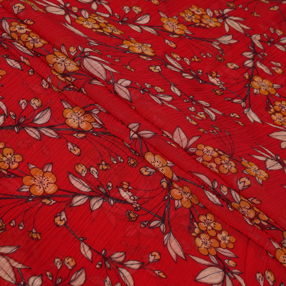 Red Color Digital Printed Bemberg Chiffon Fabric