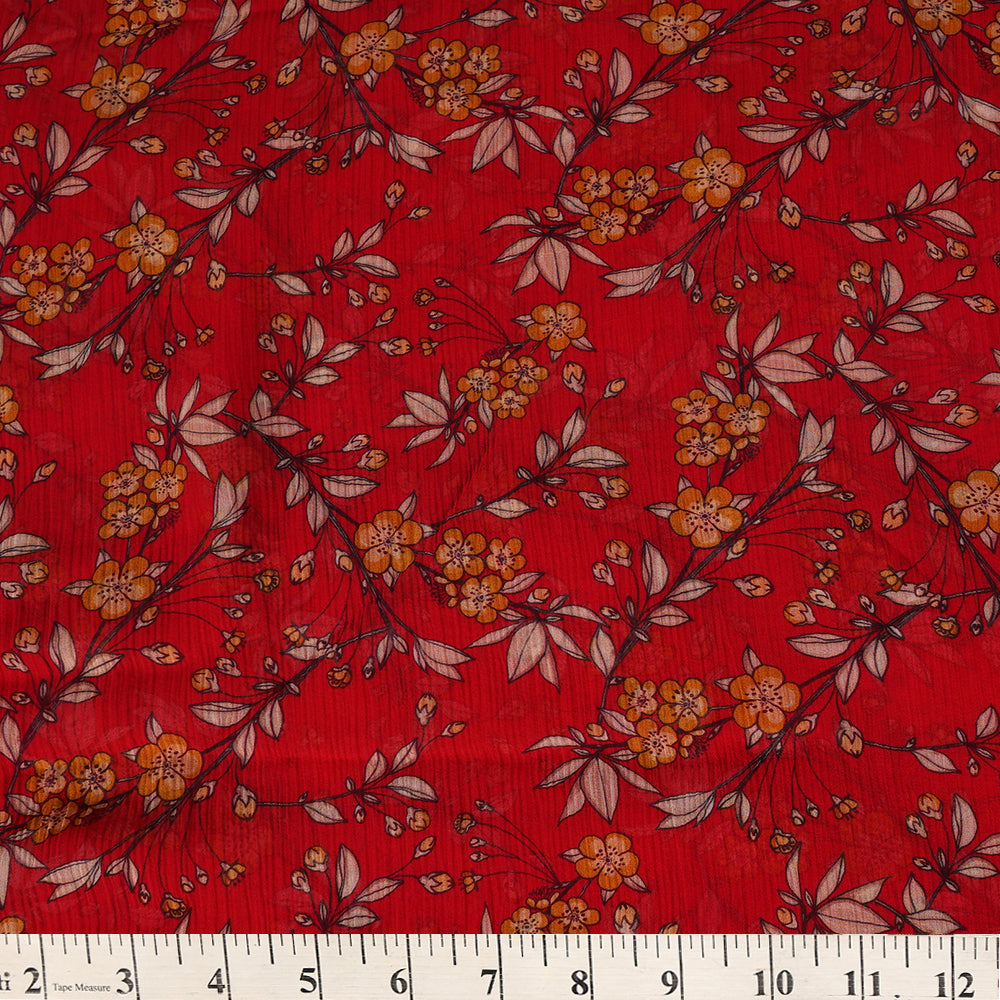 Red Color Digital Printed Bemberg Chiffon Fabric