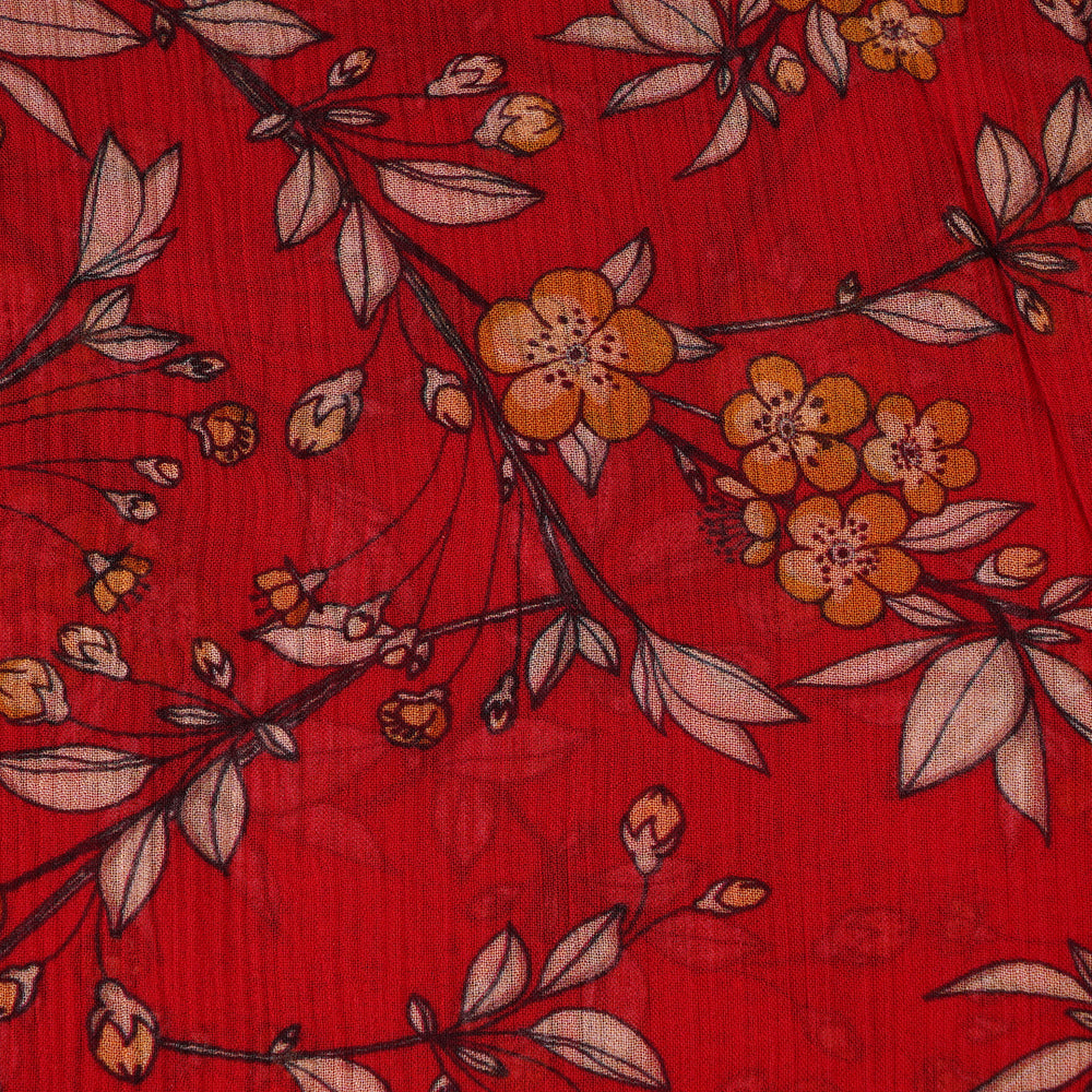 Red Color Digital Printed Bemberg Chiffon Fabric