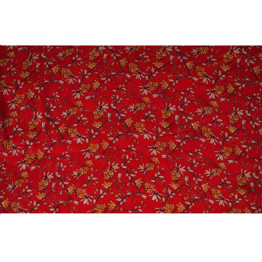 Red Color Digital Printed Bemberg Chiffon Fabric