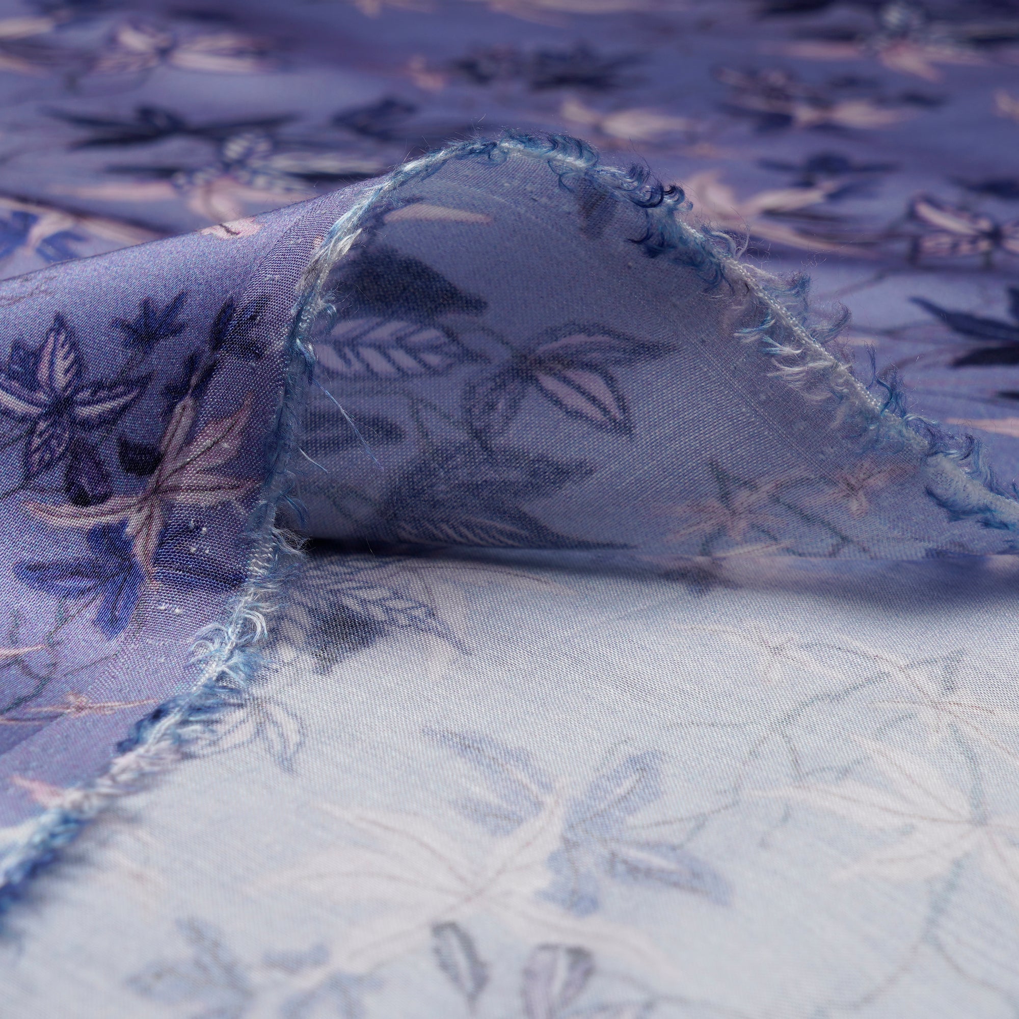 Blue Lotus Color Digital Printed Modal Satin Fabric