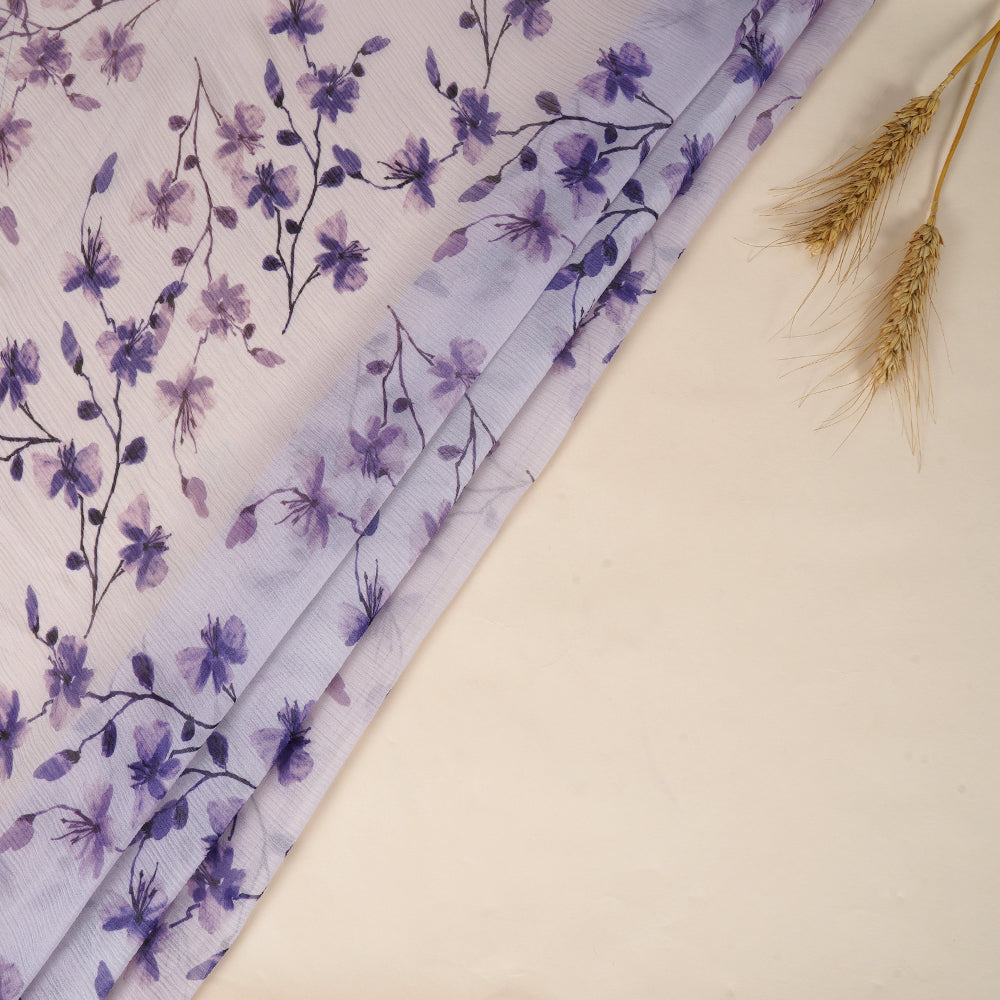 Light Purple Color Digital Printed Bemberg Chiffon Fabric