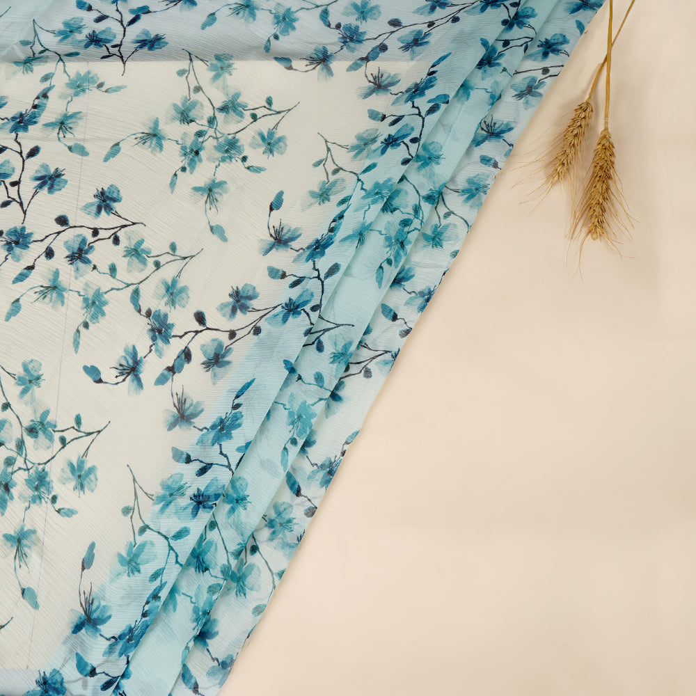 Light Blue Color Digital Printed Bemberg Chiffon Fabric