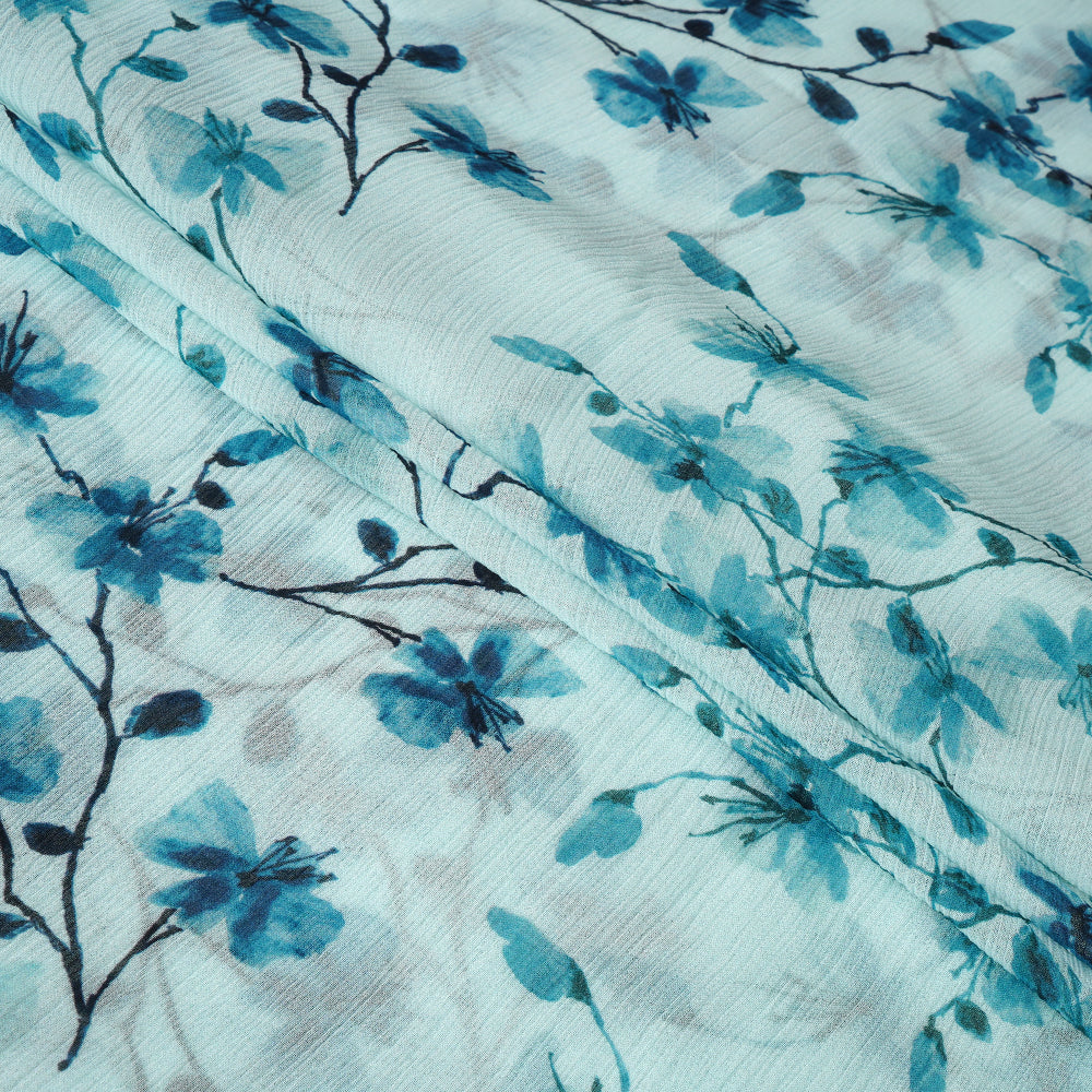 Light Blue Color Digital Printed Bemberg Chiffon Fabric