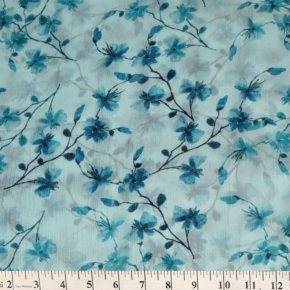 Light Blue Color Digital Printed Bemberg Chiffon Fabric