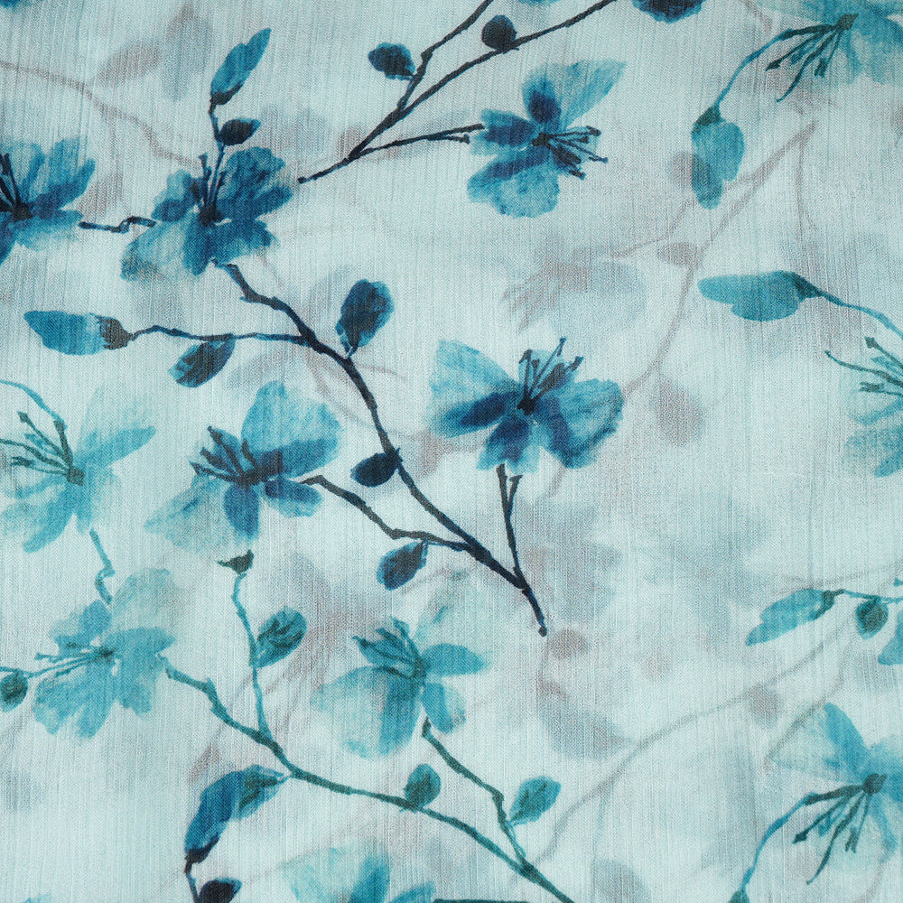 Light Blue Color Digital Printed Bemberg Chiffon Fabric