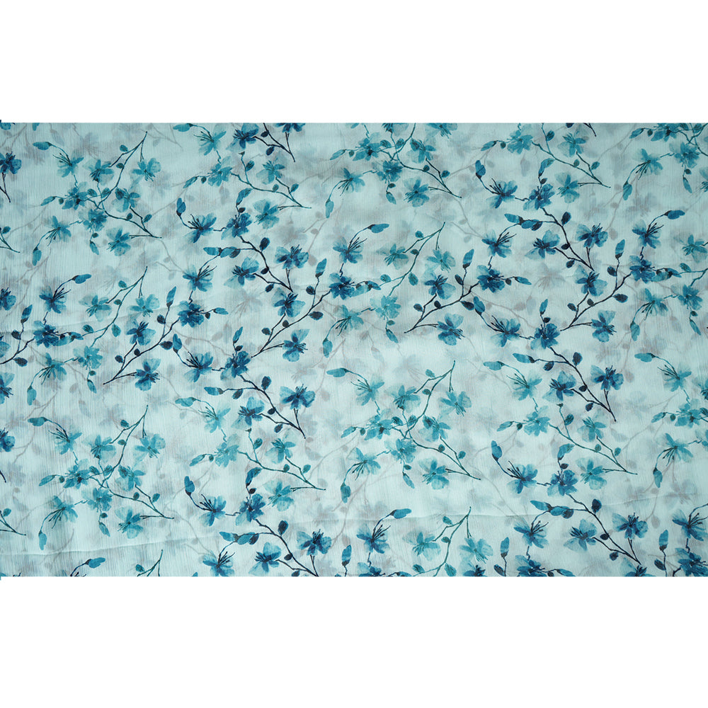 Light Blue Color Digital Printed Bemberg Chiffon Fabric