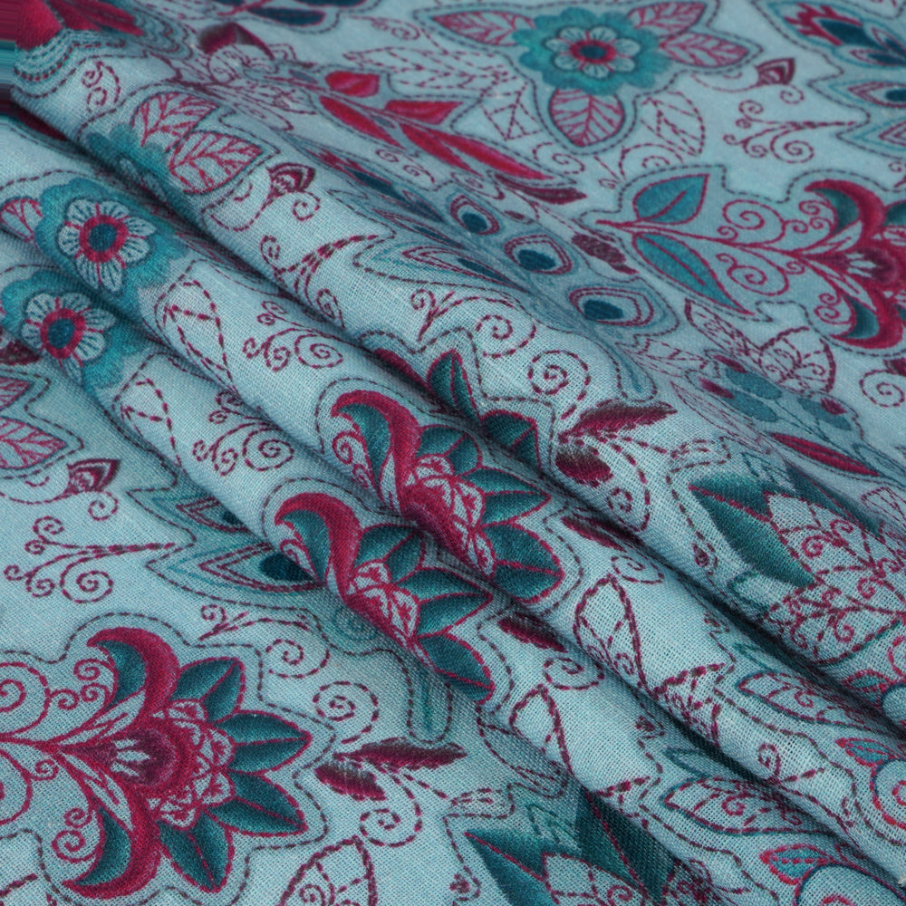 Light Blue Color Digital Printed Cotton Muslin Fabric
