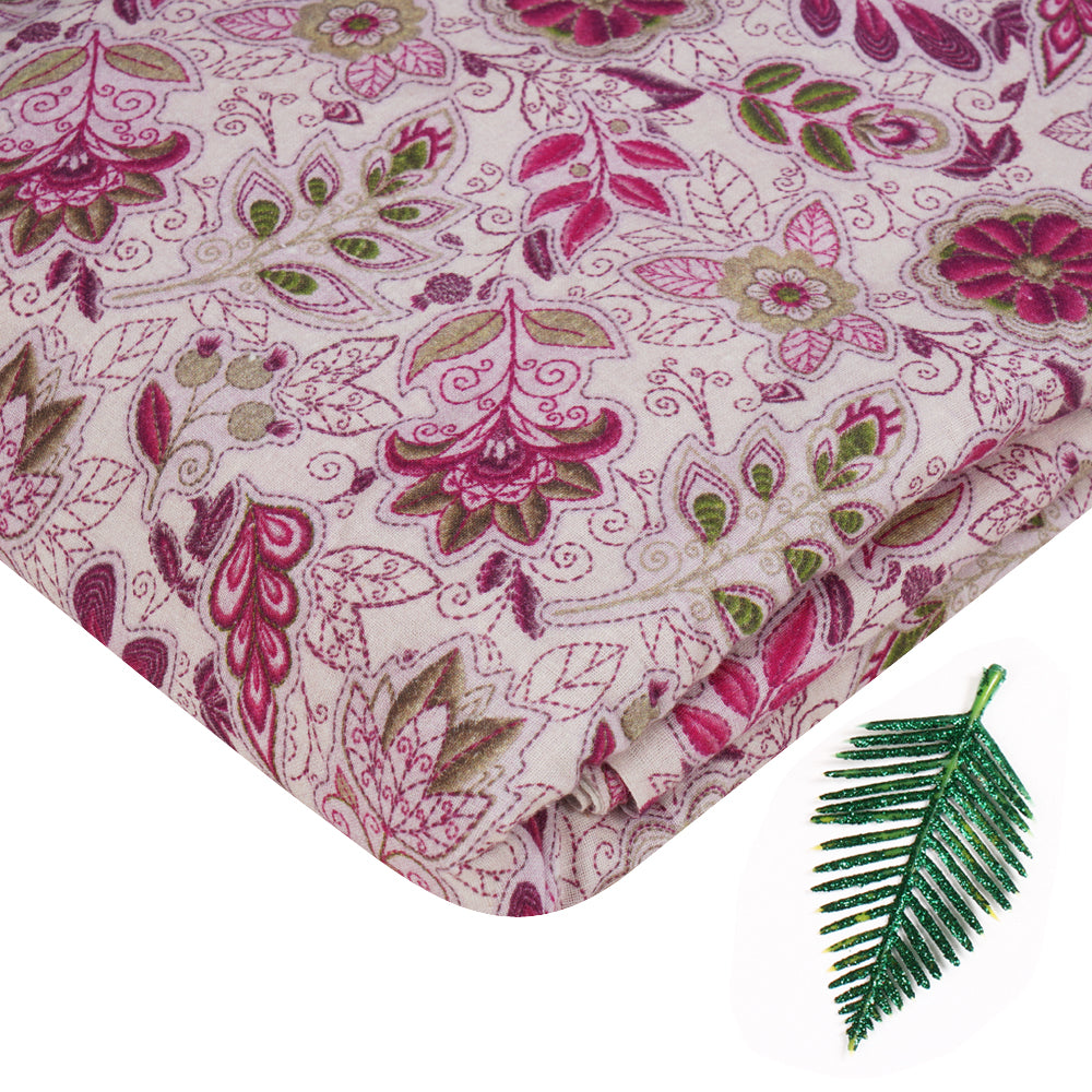 Pink Color Digital Printed Cotton Muslin Fabric