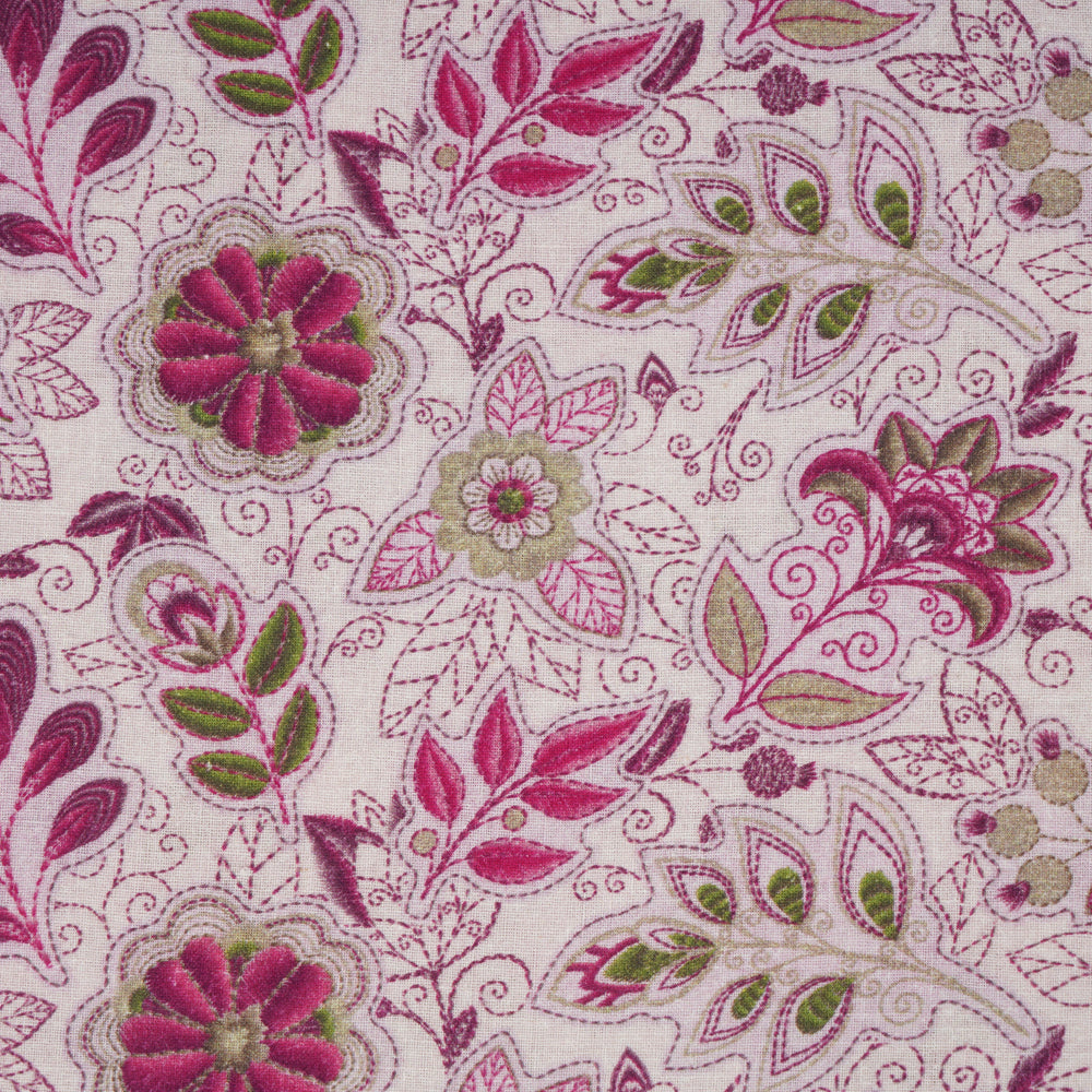 Pink Color Digital Printed Cotton Muslin Fabric