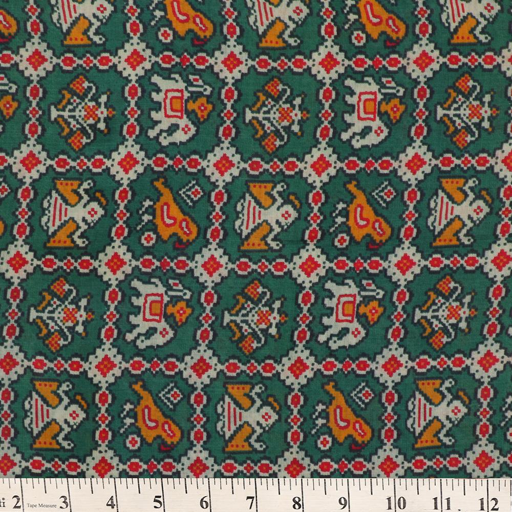 Green-Black Color Digital Printed Muga Silk Fabric