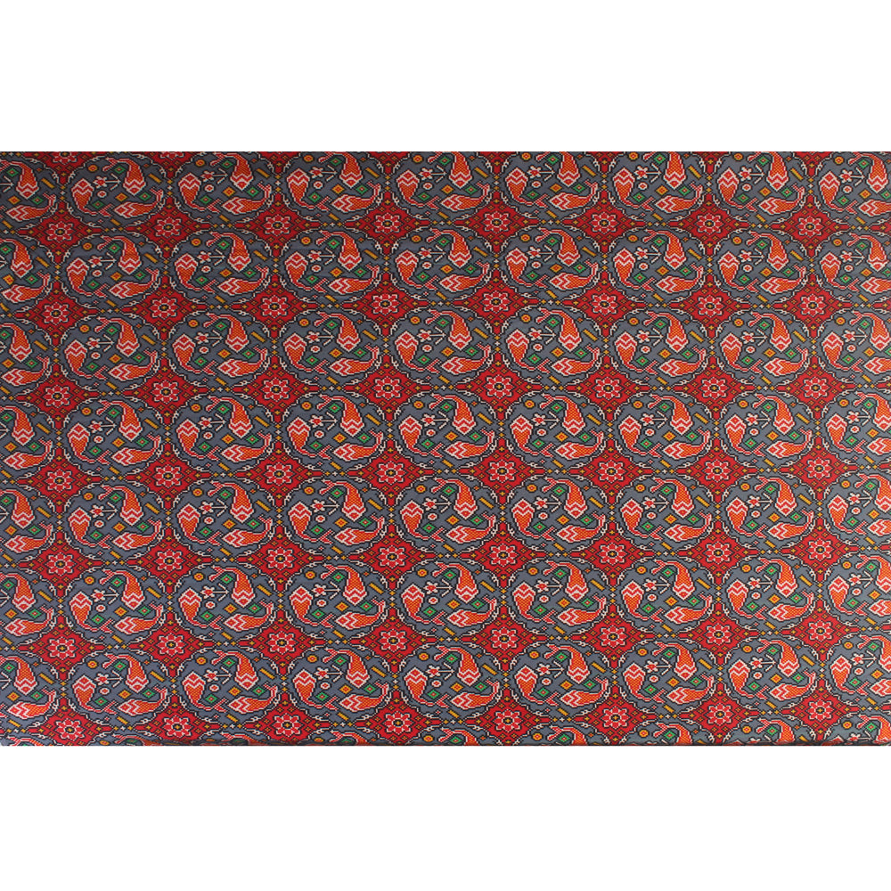Grey-Red Color Digital Printed Cotton Muslin Fabric