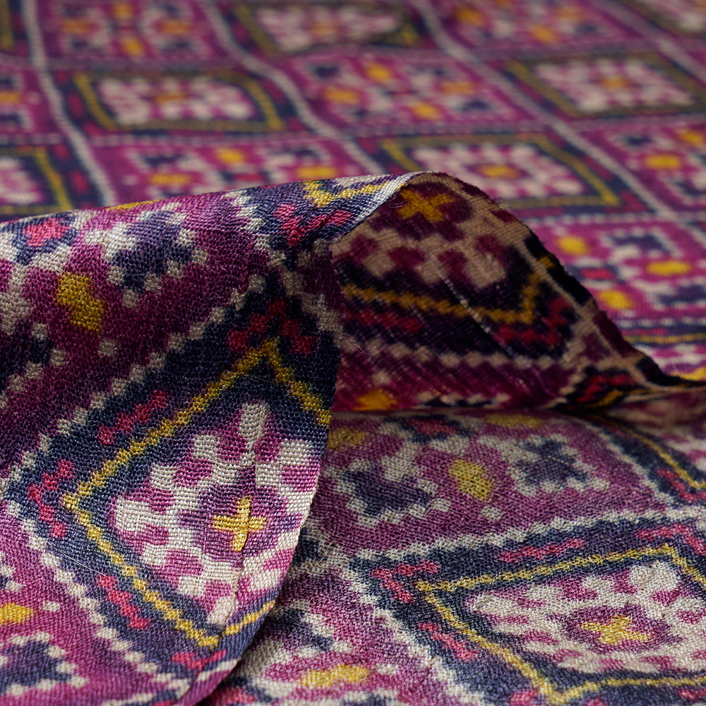 Purple Color Digital Printed Patola Pattern Tussar Silk Fabric