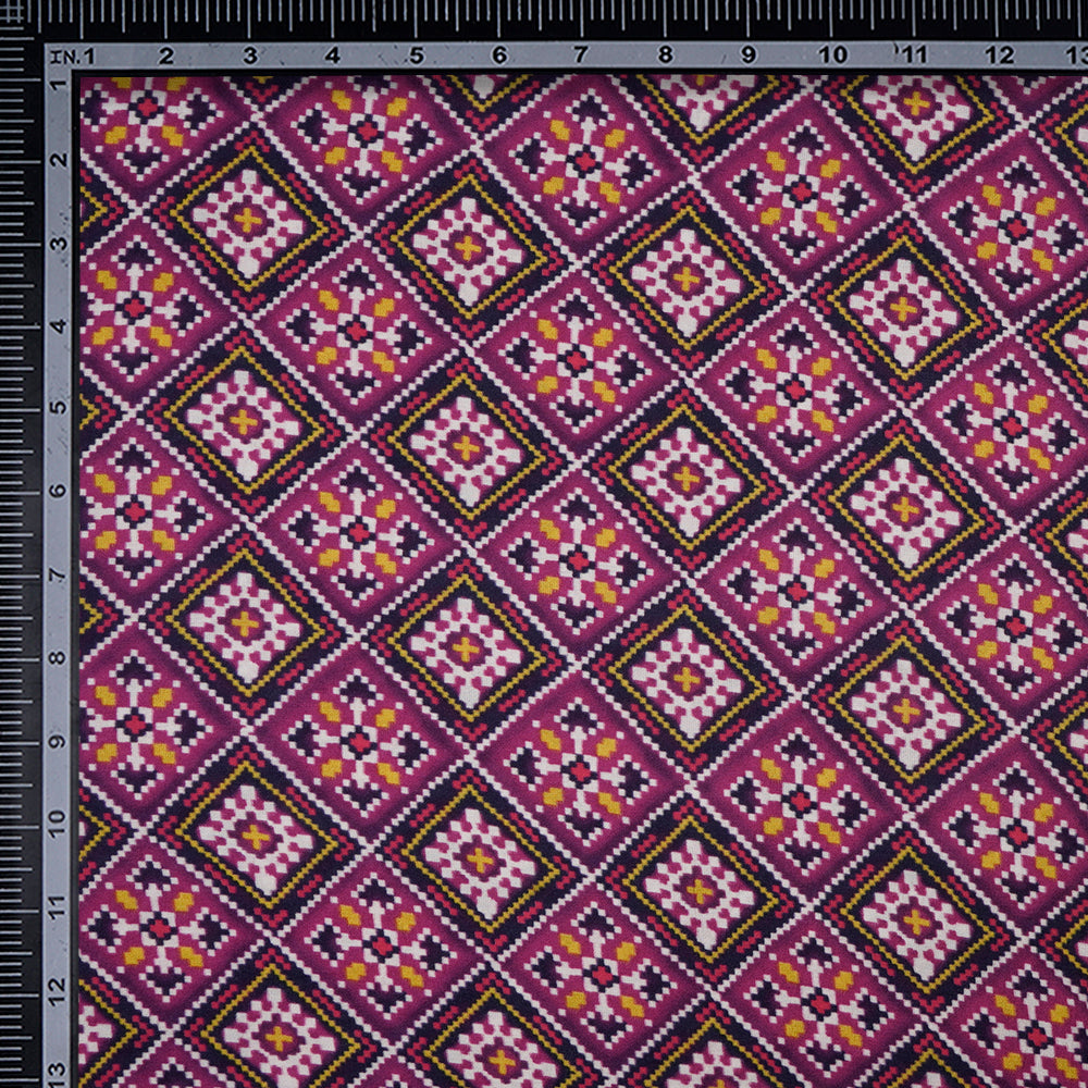 Purple Color Digital Printed Patola Pattern Bemberg Modal Satin Fabric