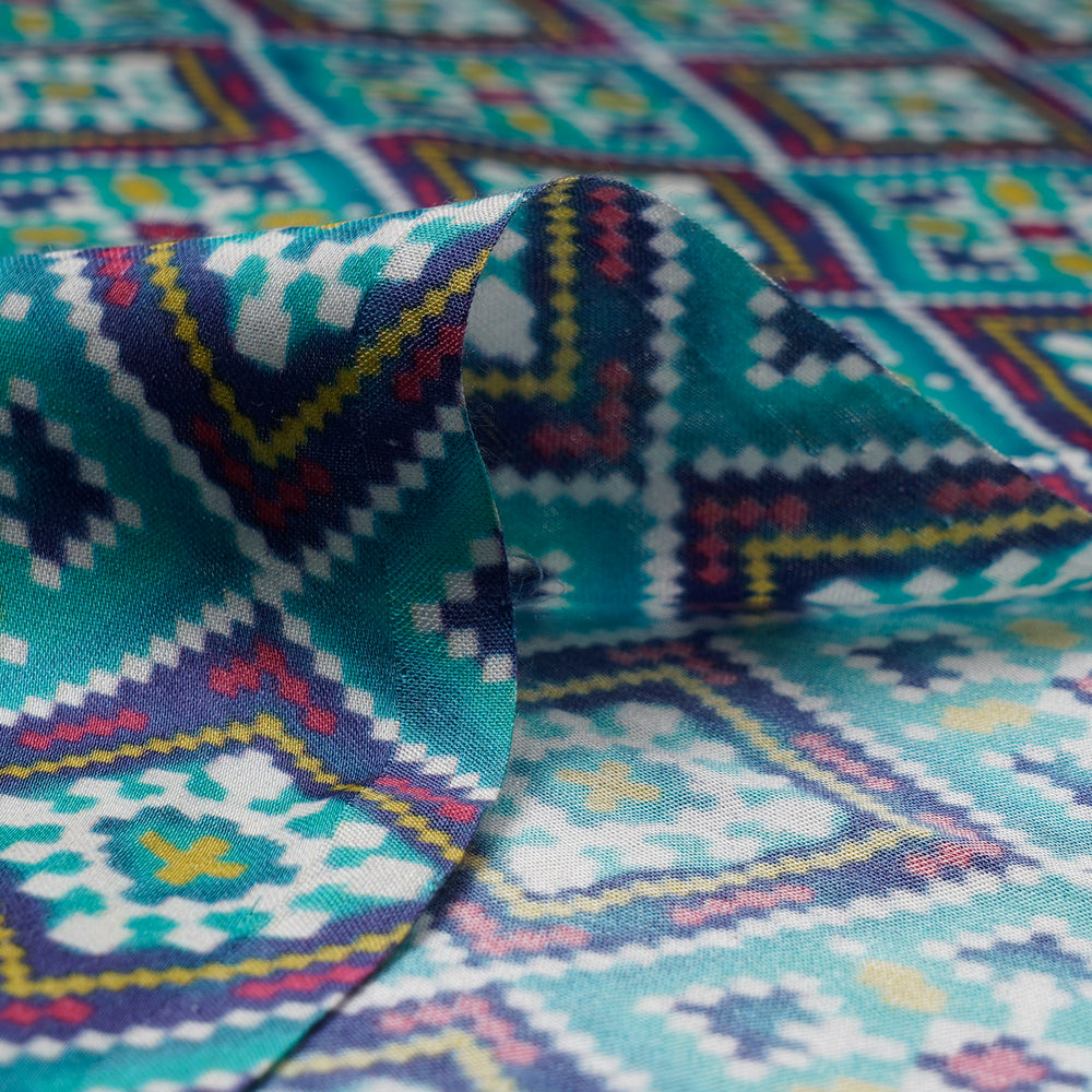 Multi Color Digital Printed Patola Pattern Bemberg Modal Satin Fabric
