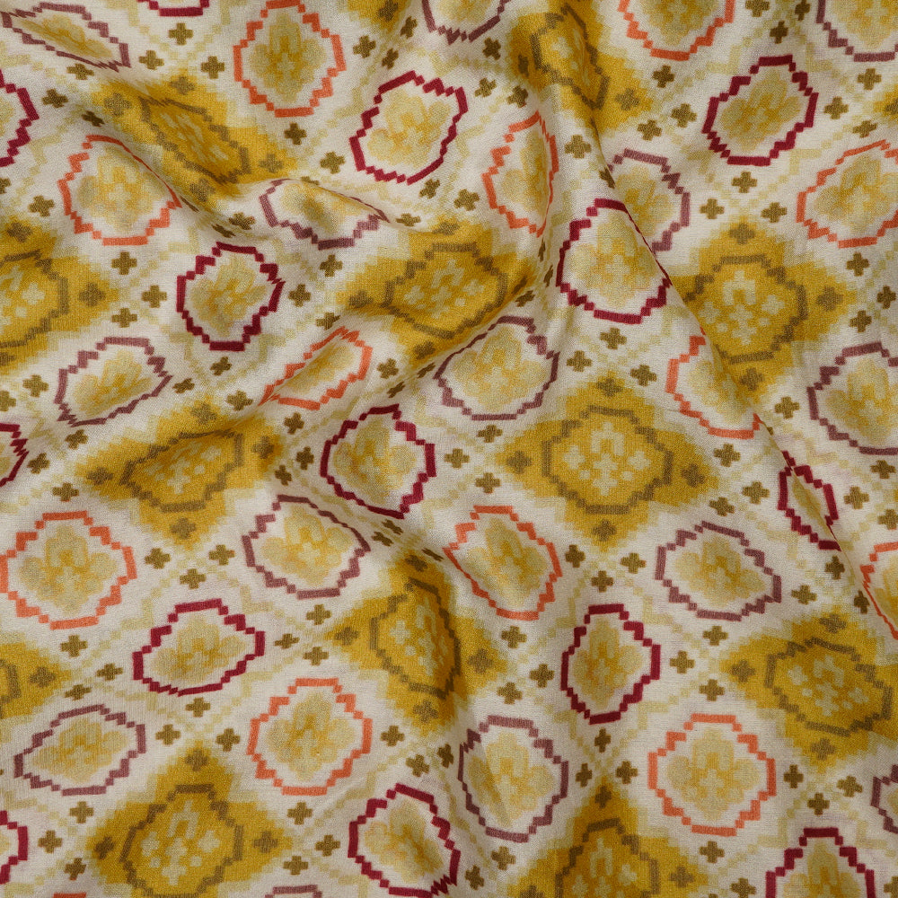 Yellow Color Digital Printed Pure Chanderi Fabric