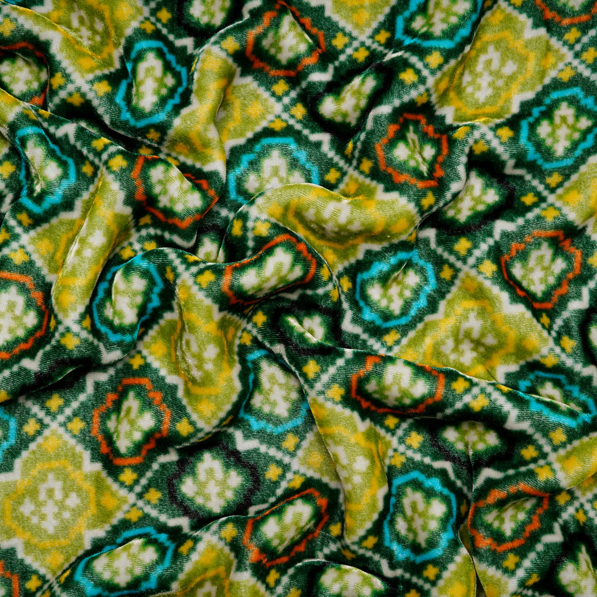 Multi Color All Over Pattern Digital Printed Silk Velvet Fabric