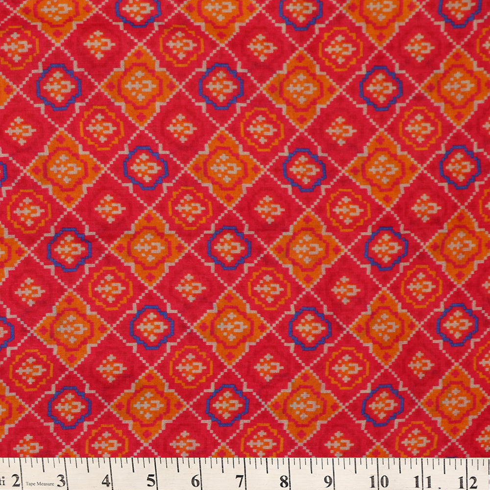 Pink-Mustard Color Digital Printed Muga Silk Fabric