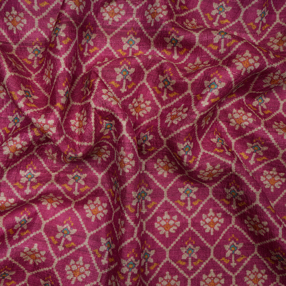Pink Color Digital Printed Patola Pattern Tussar Silk Fabric