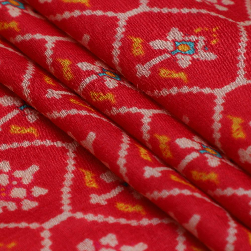 Red Color Digital Printed Muga Silk Fabric