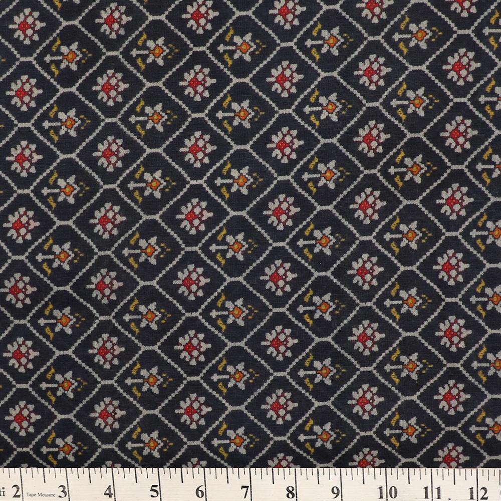 Black Color Digital Printed Muga Silk Fabric