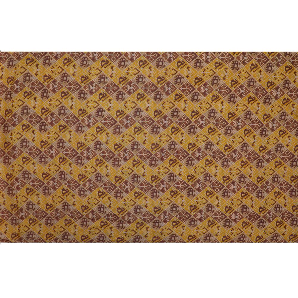 Yellow-Brown Color Digital Printed Muga Silk Fabric