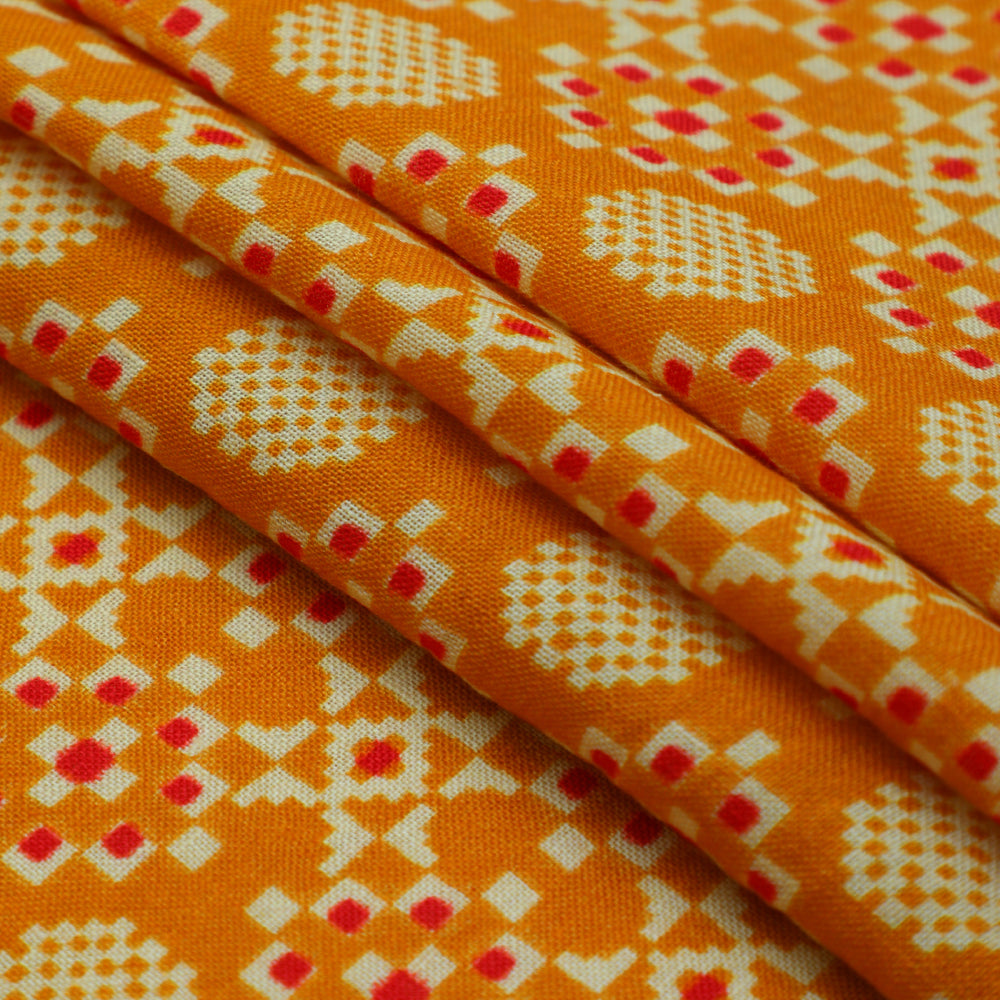 Mustard Color Digital Printed Linen Fabric