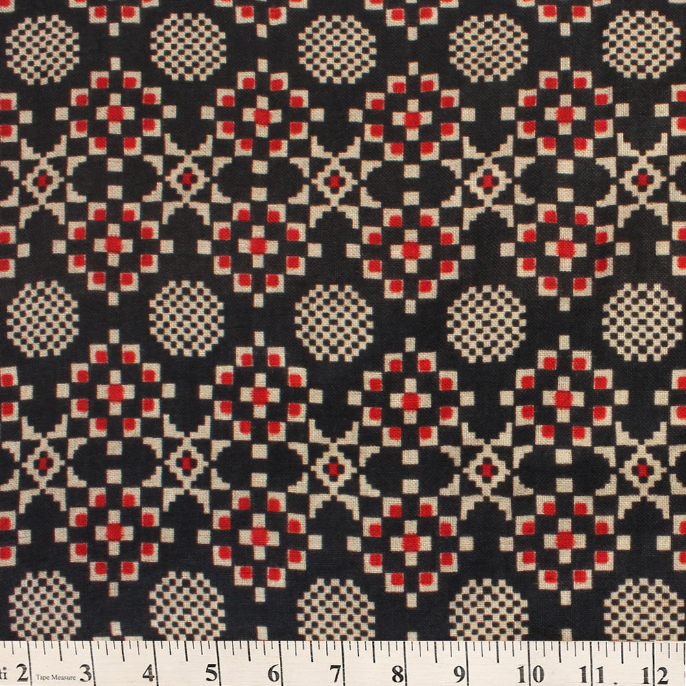 Black Color Digital Printed Linen Fabric