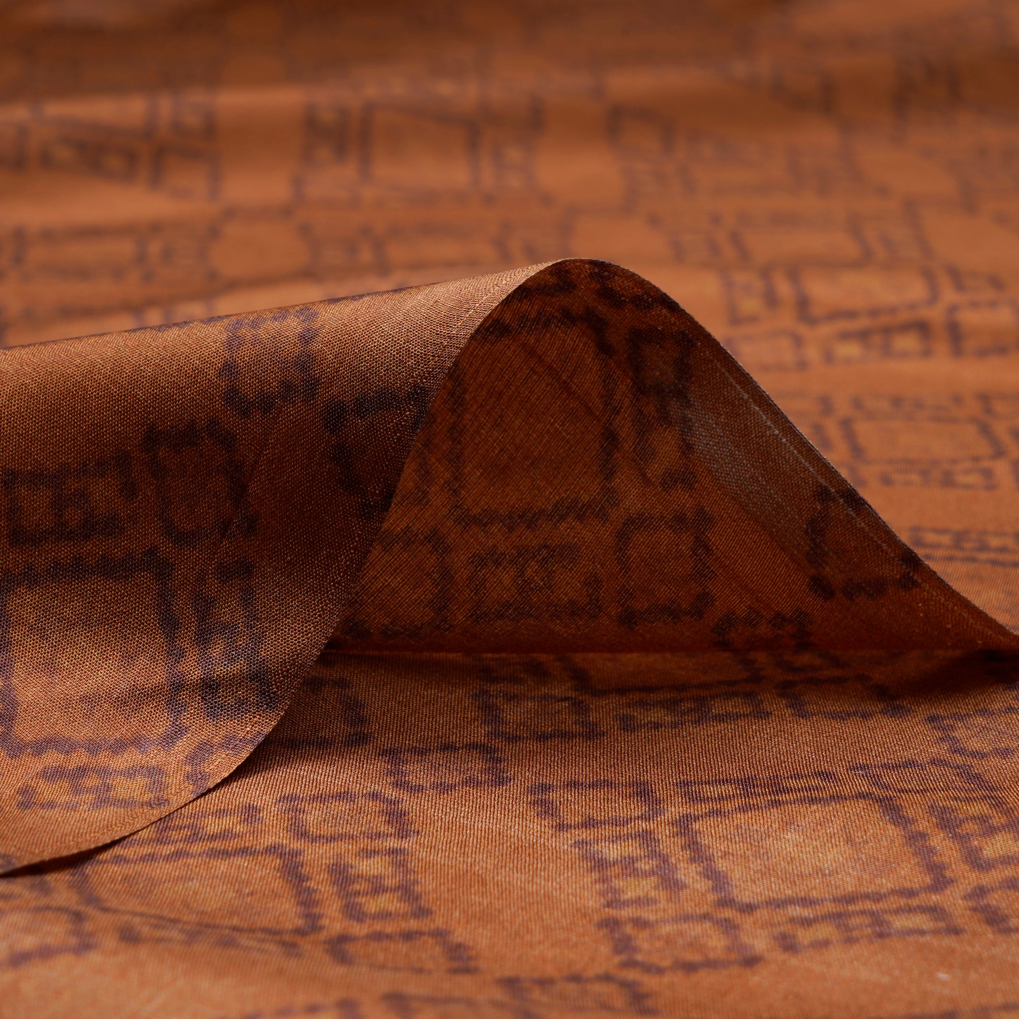 Light Brown Geometric Pattern Digital Printed Pure Silk Fabric