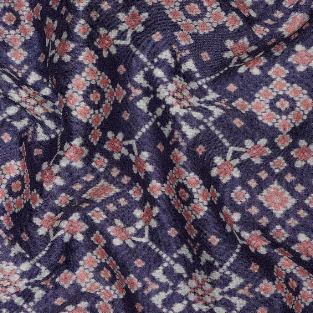 Dark Lavender Color Digital Printed Patola Pattern Pure Chanderi Fabric